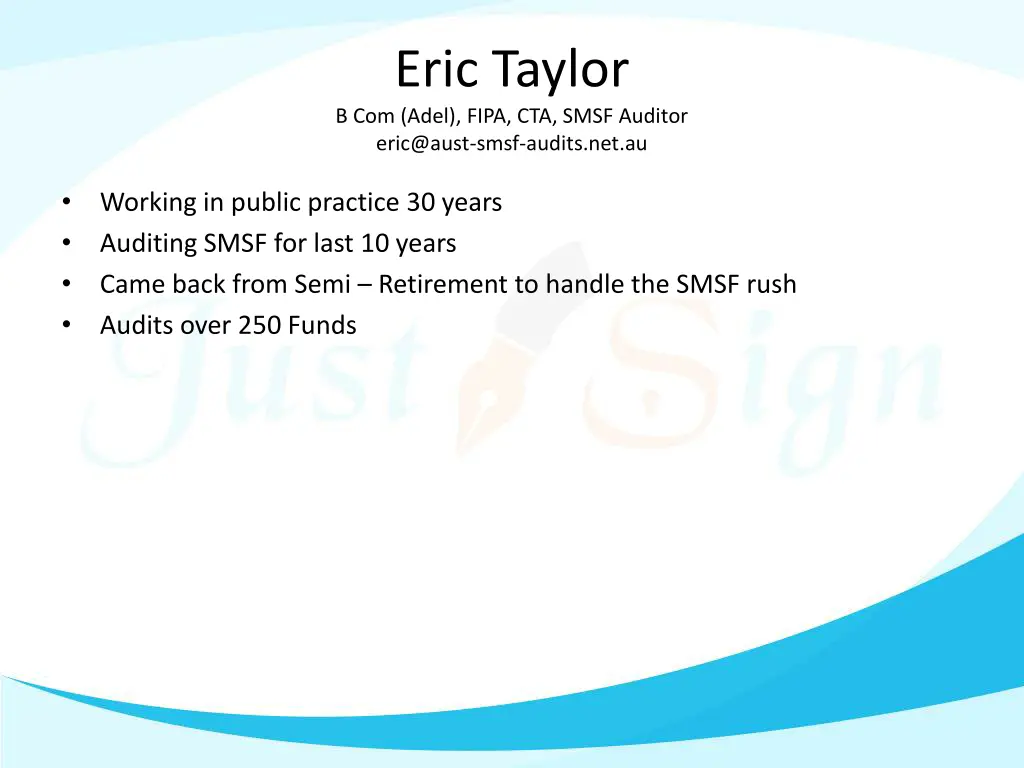 eric taylor b com adel fipa cta smsf auditor