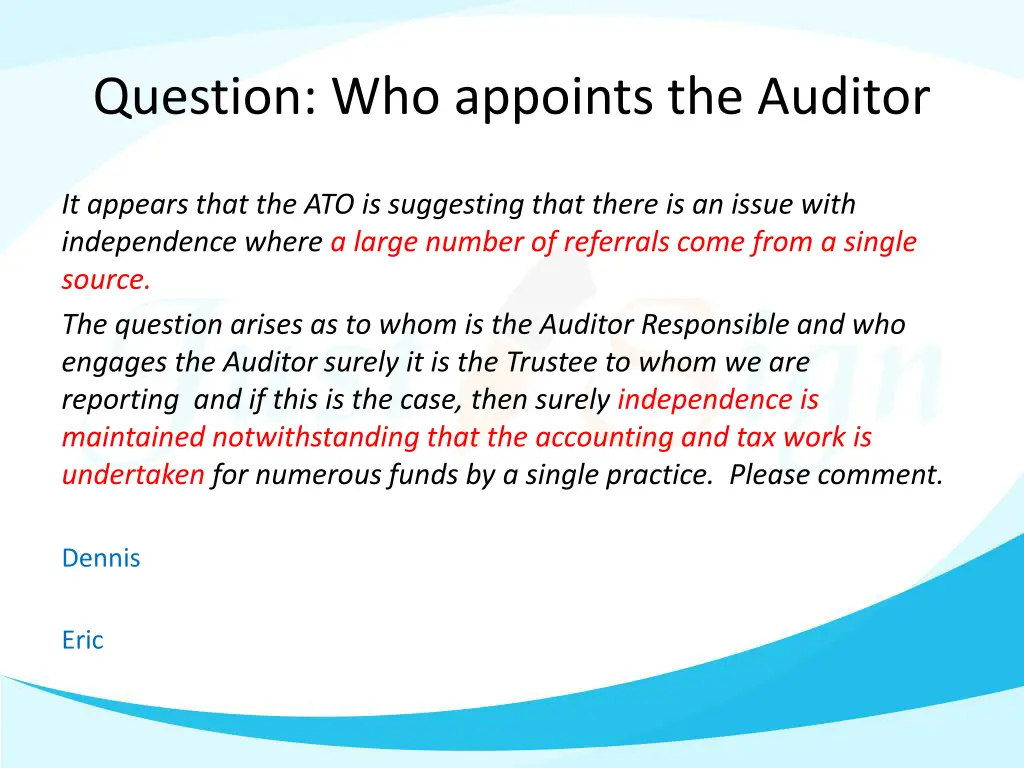 question who appoints the auditor