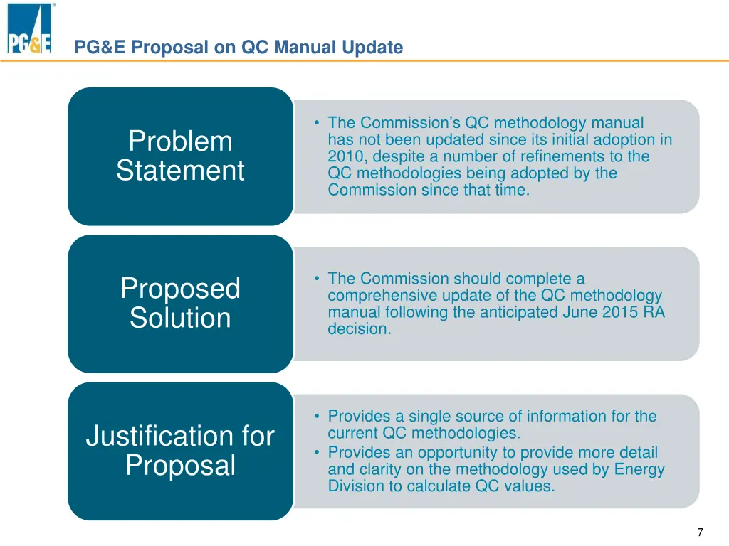 pg e proposal on qc manual update