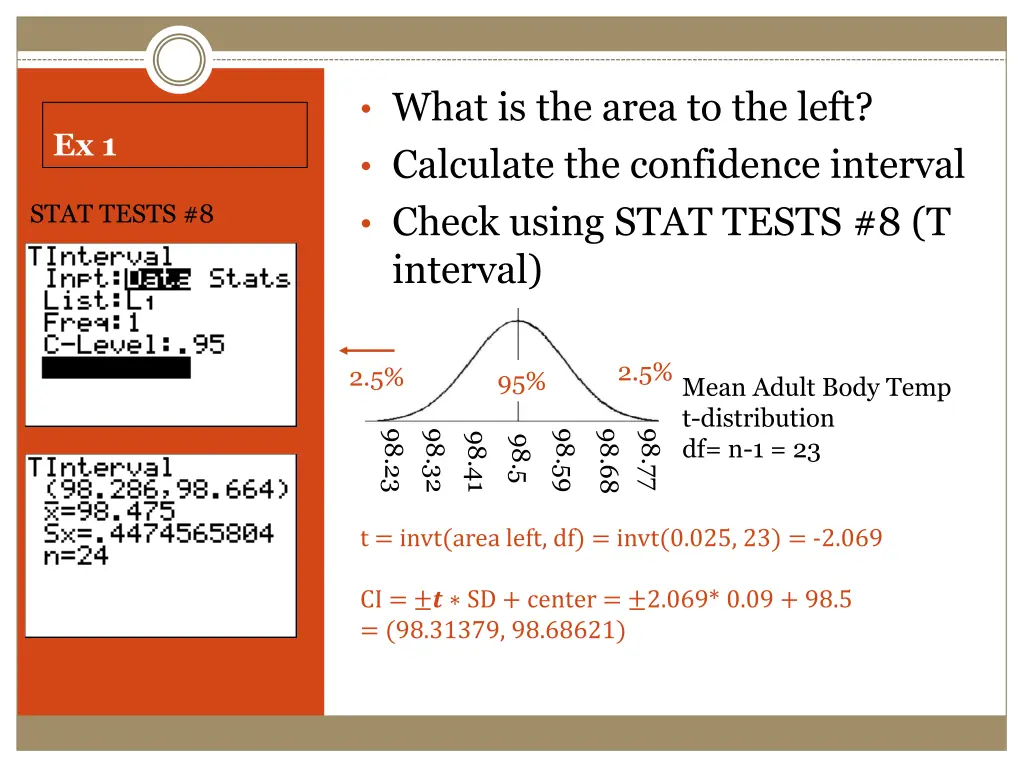 what is the area to the left calculate