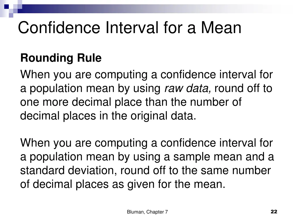 confidence interval for a mean