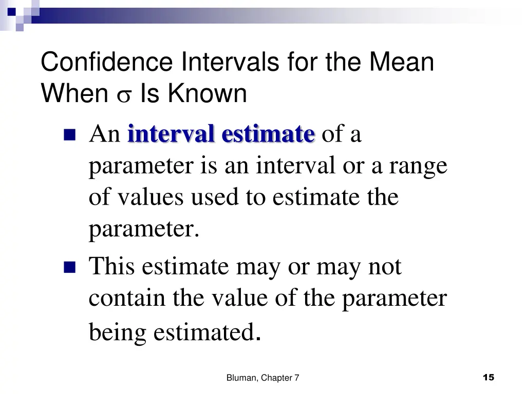 confidence intervals for the mean when is known