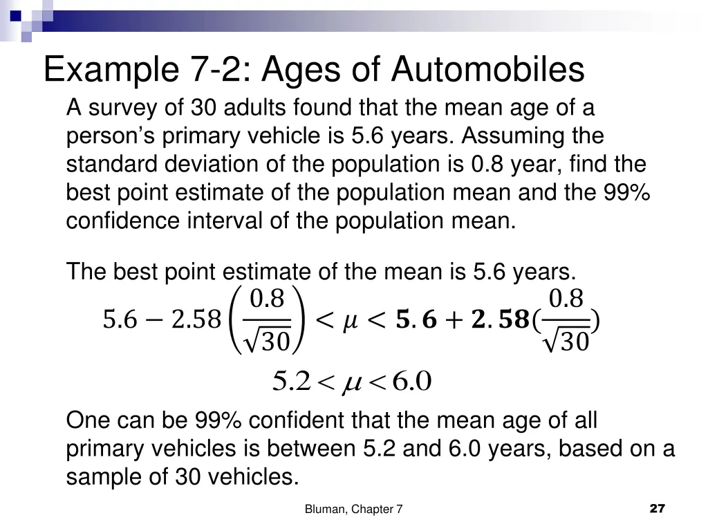 example 7 2 ages of automobiles a survey