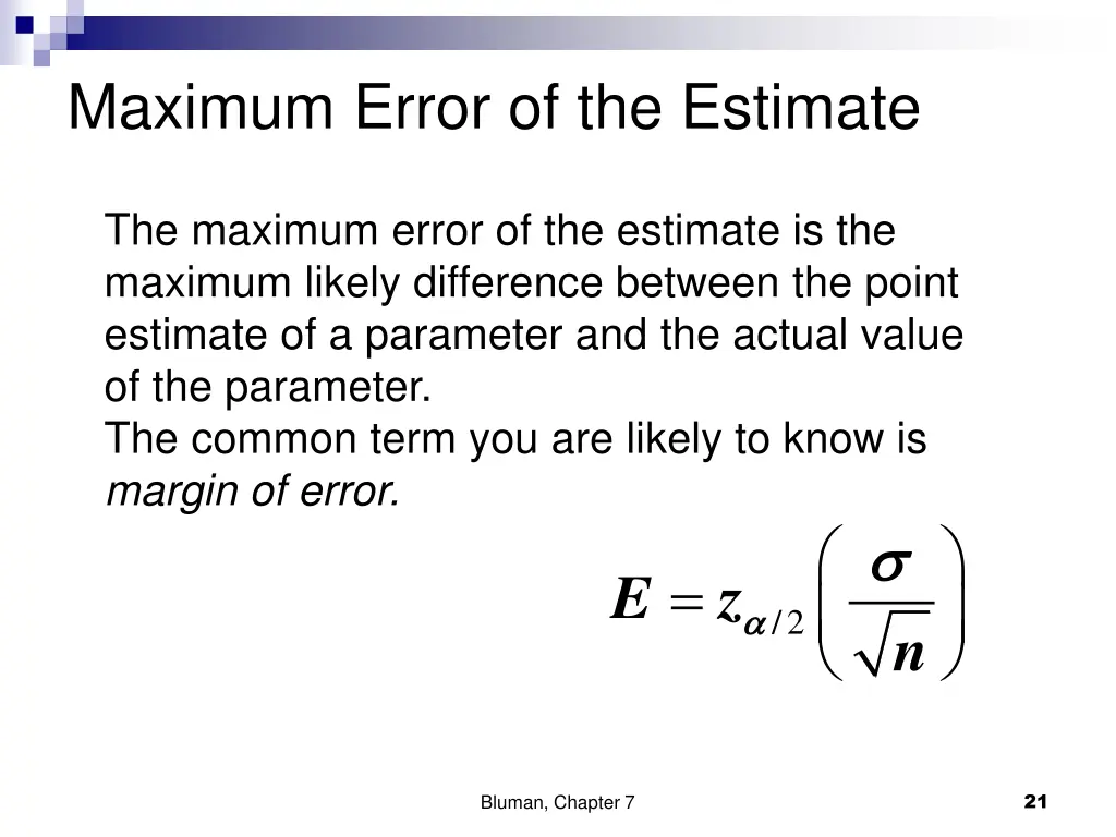 maximum error of the estimate