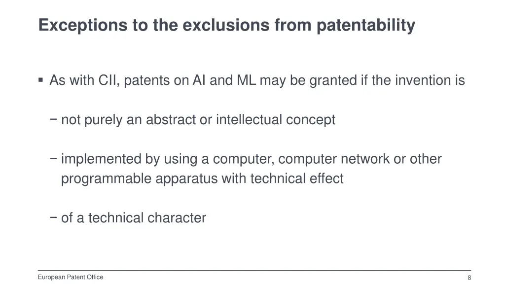 exceptions to the exclusions from patentability
