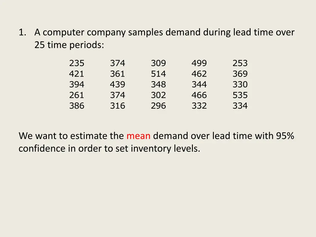 1 a computer company samples demand during lead