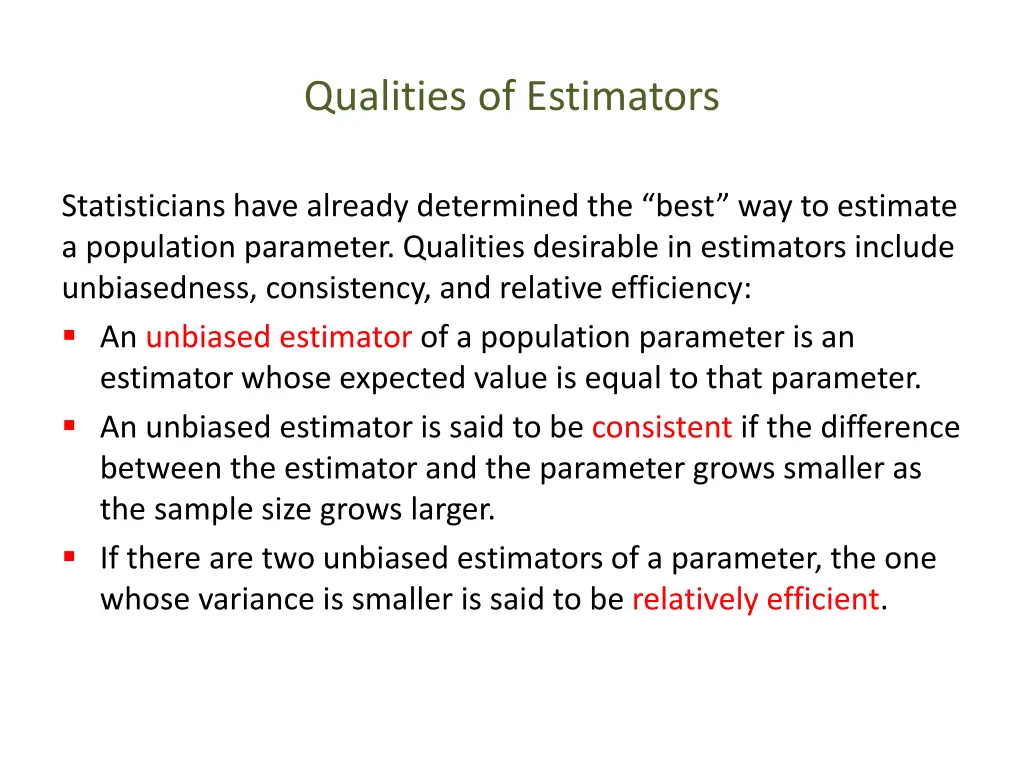 qualities of estimators