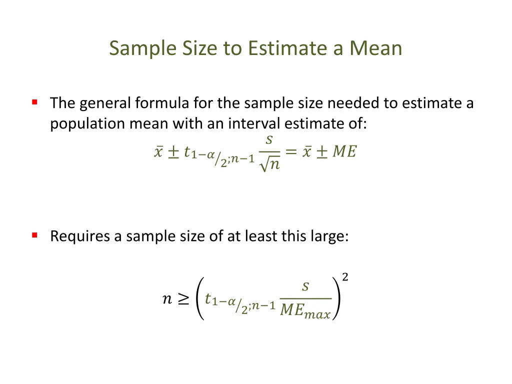 sample size to estimate a mean