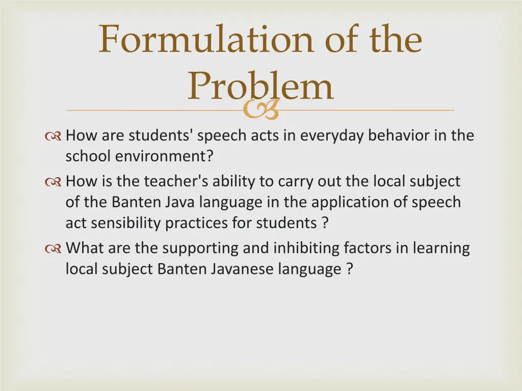 formulation of the problem