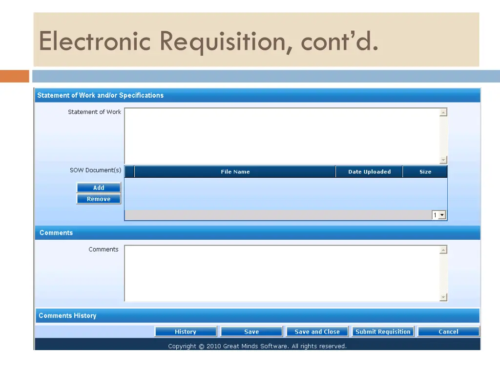 electronic requisition cont d