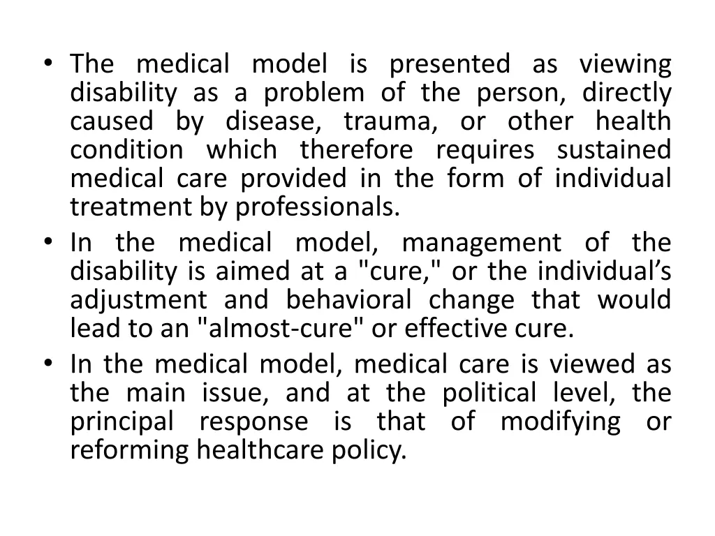 the medical model is presented as viewing