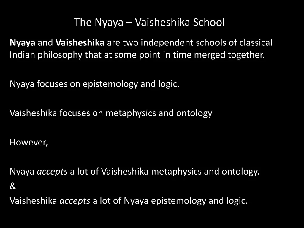 the nyaya vaisheshika school