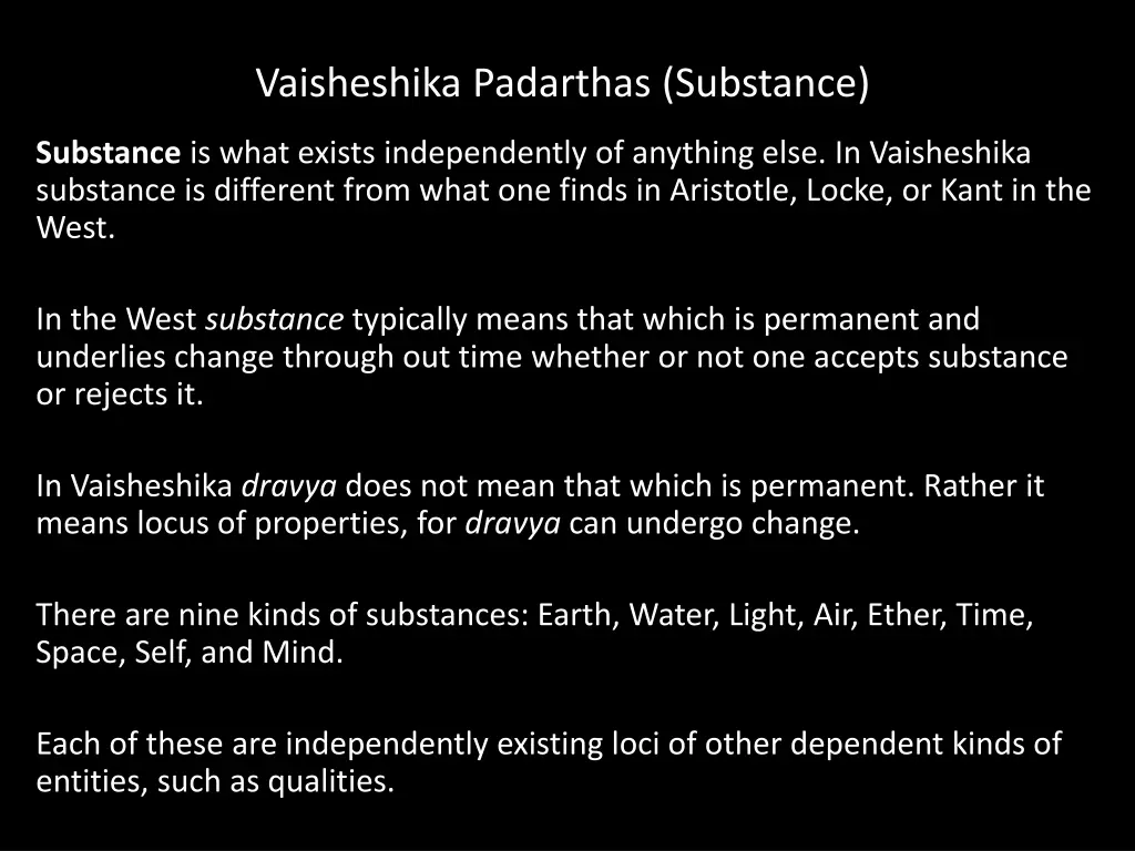 vaisheshika padarthas substance