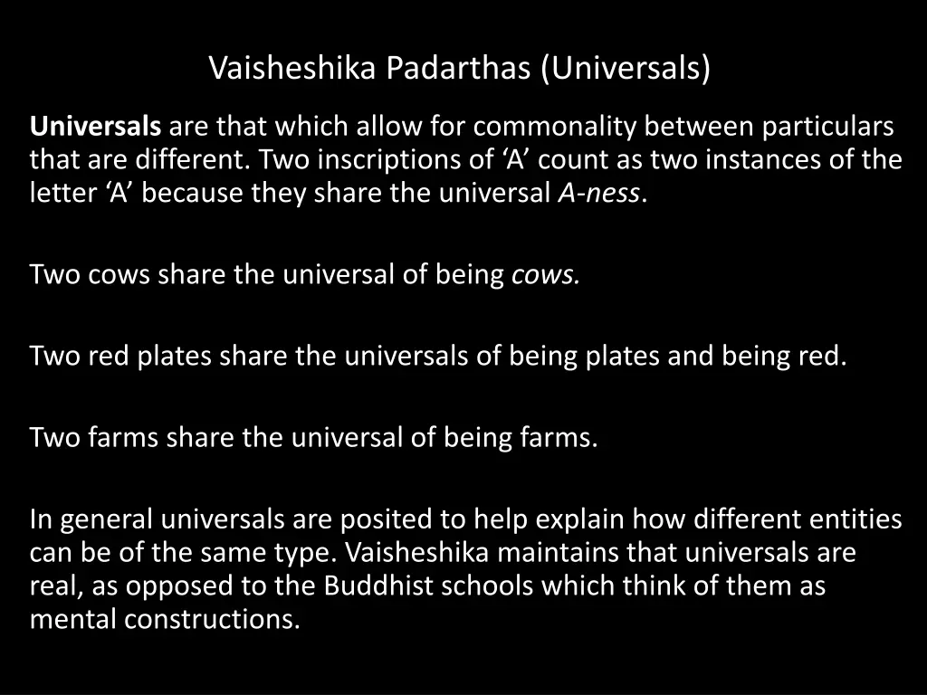 vaisheshika padarthas universals