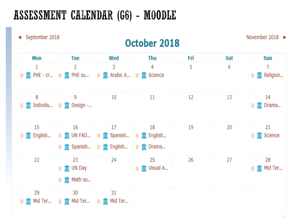 assessment calendar g6 moodle
