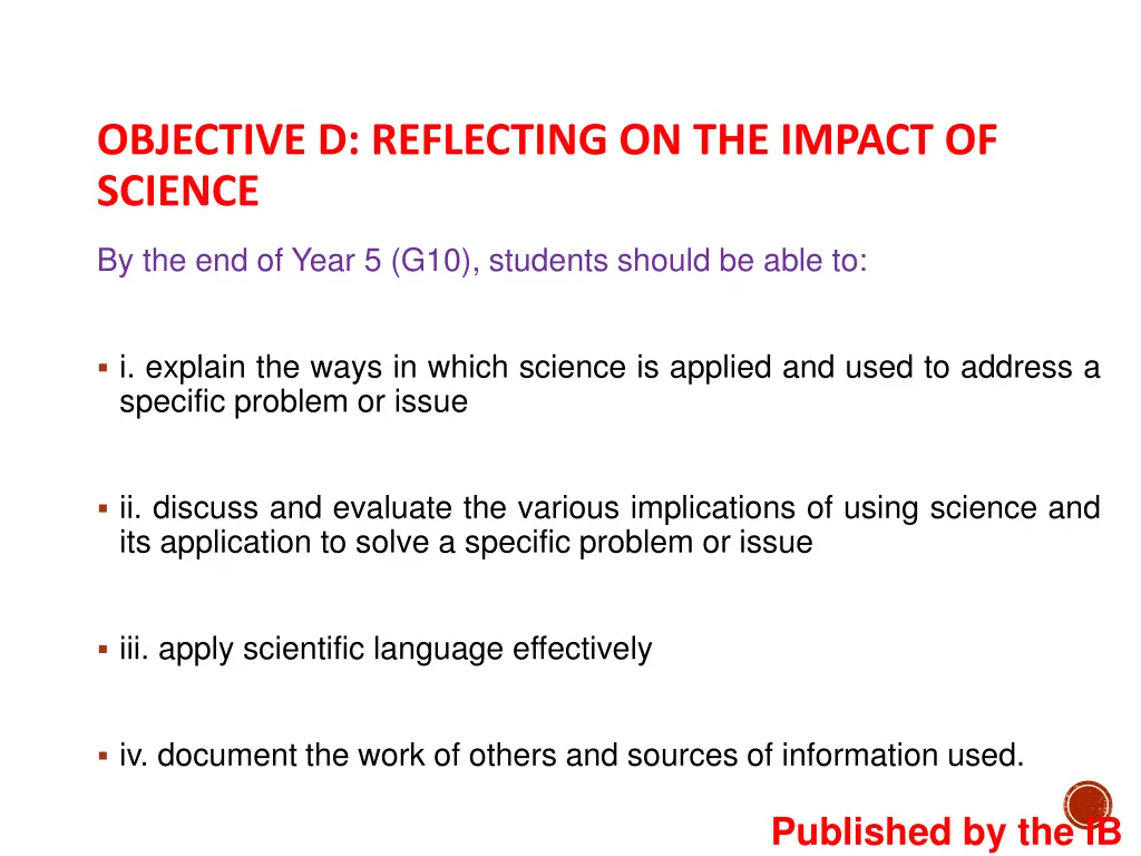objective d reflecting on the impact of science