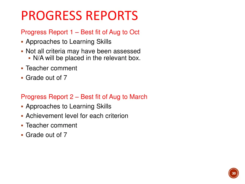 progress reports