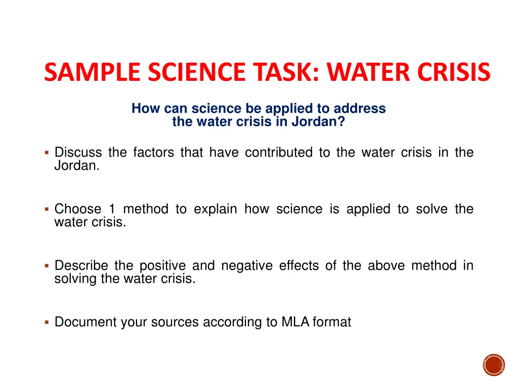 sample science task water crisis