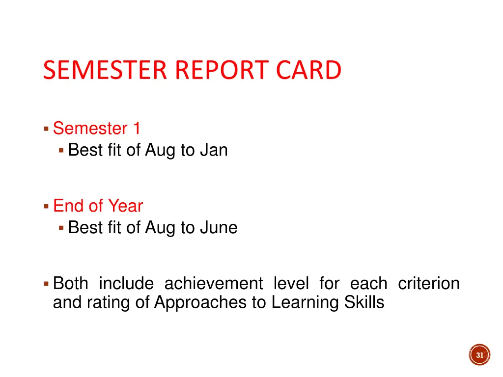 semester report card