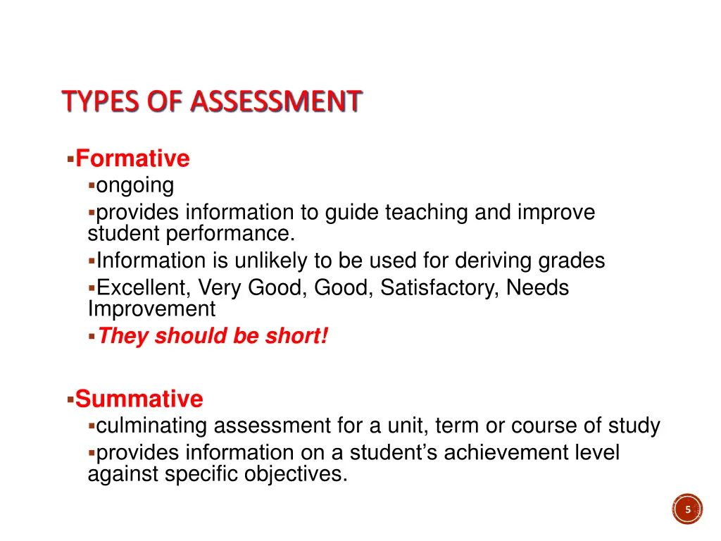 types of assessment