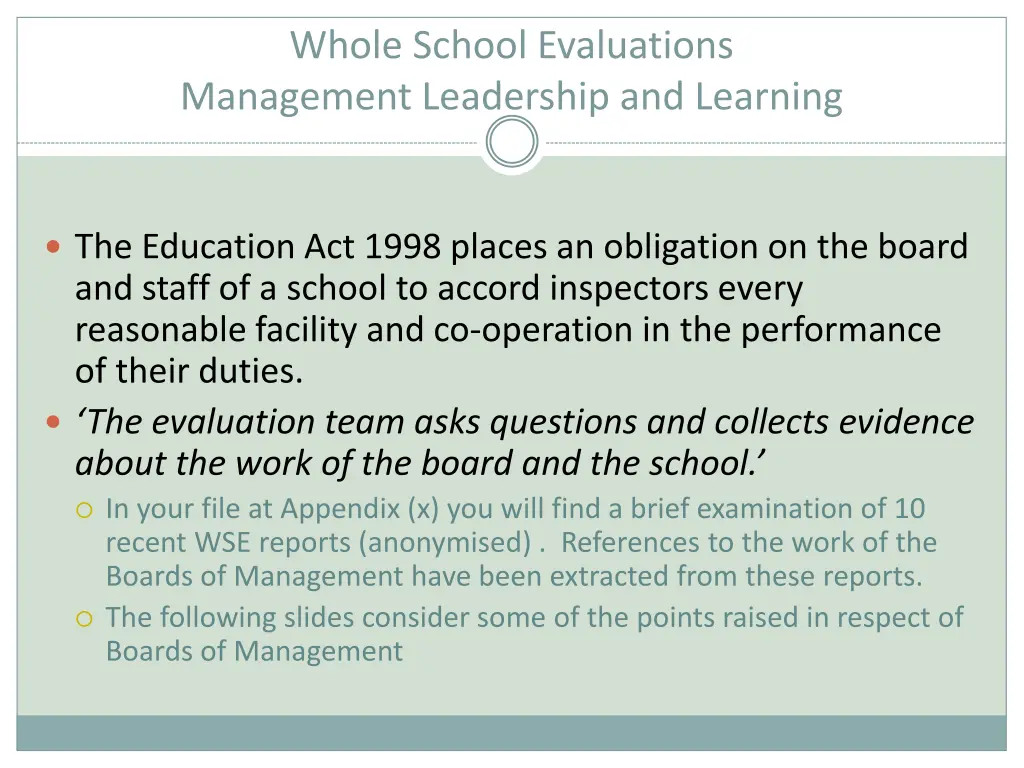 whole school evaluations management leadership