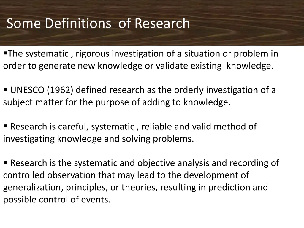 some definitions of research