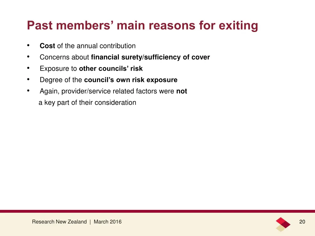 past members main reasons for exiting