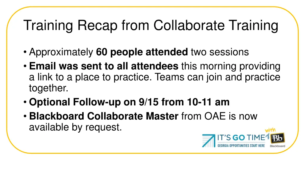 training recap from collaborate training