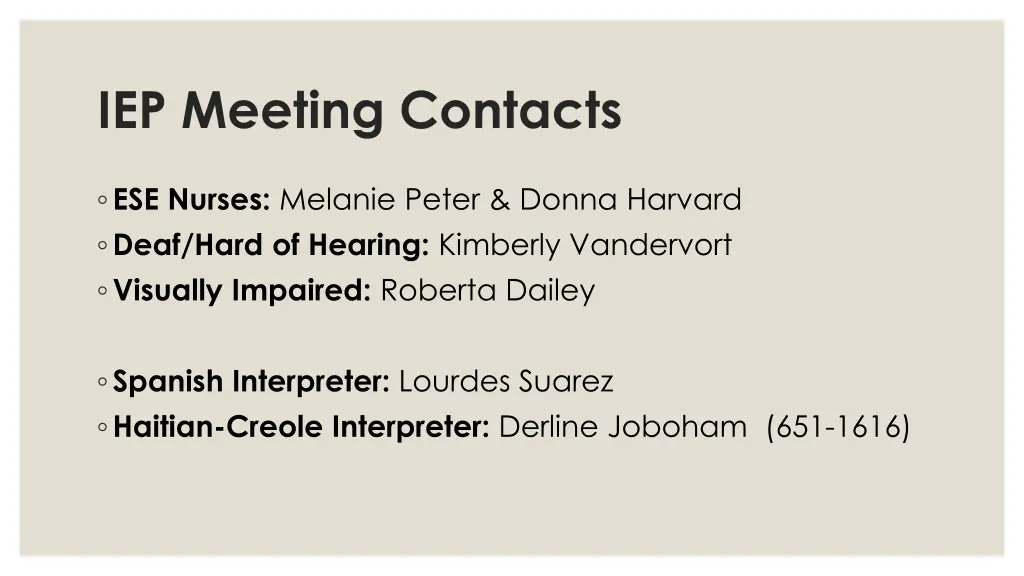iep meeting contacts