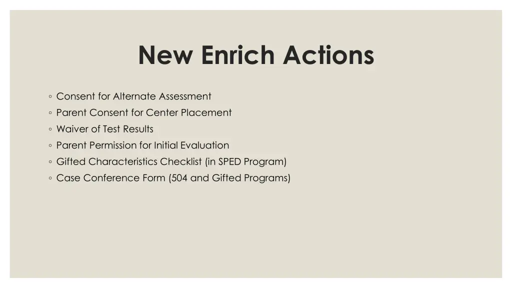new enrich actions