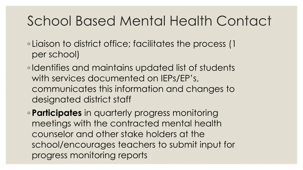school based mental health contact