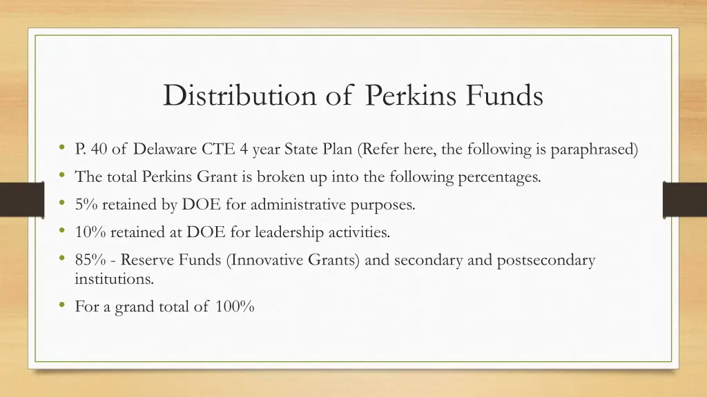 distribution of perkins funds