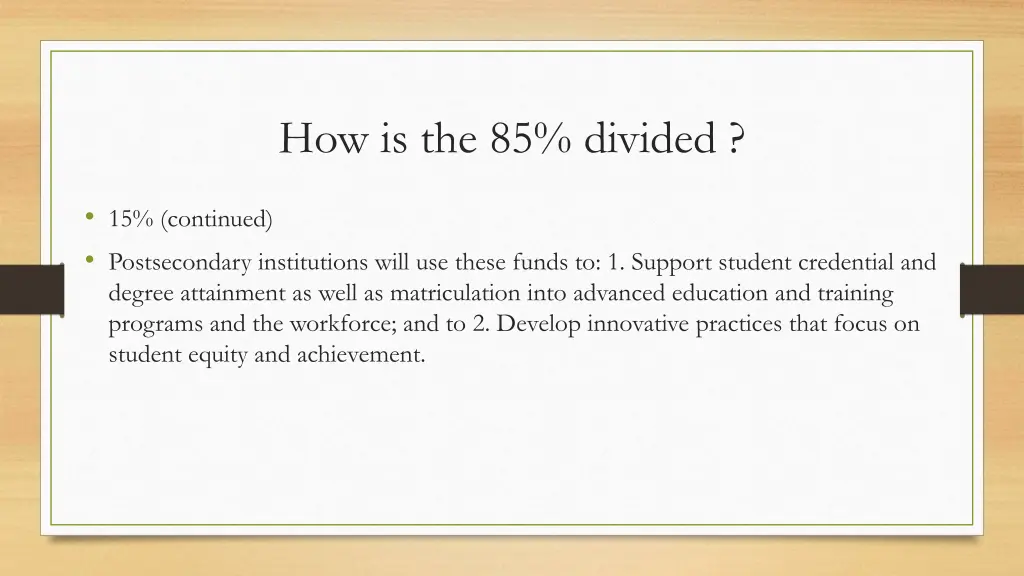 how is the 85 divided 1