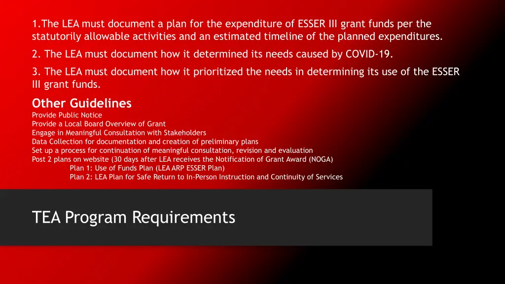 1 the lea must document a plan