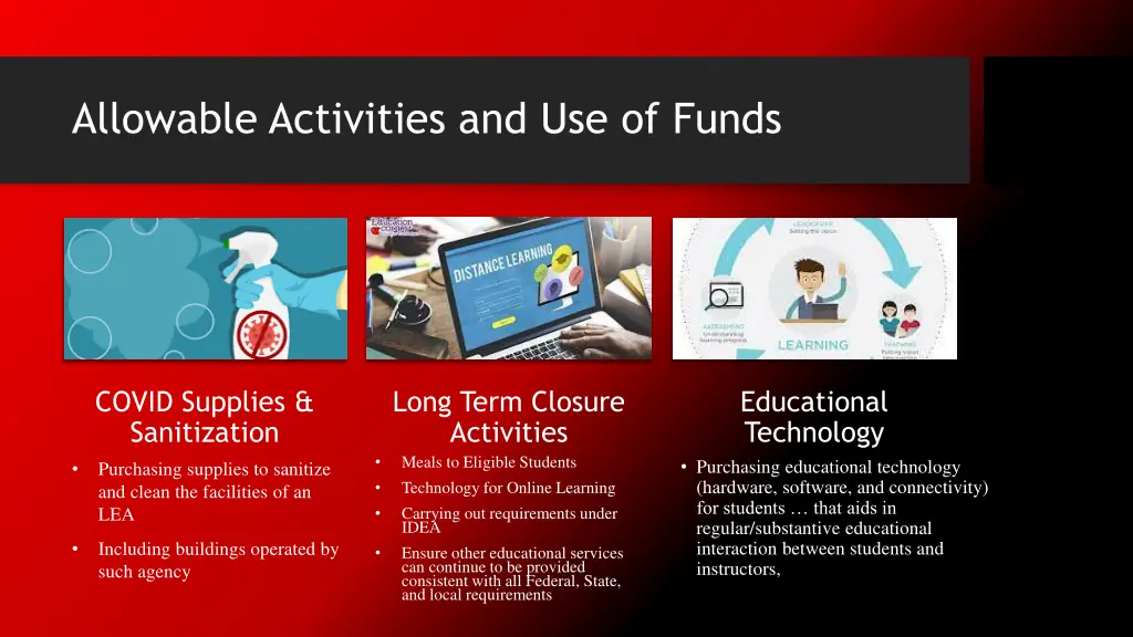 allowable activities and use of funds 1