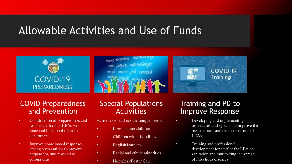 allowable activities and use of funds