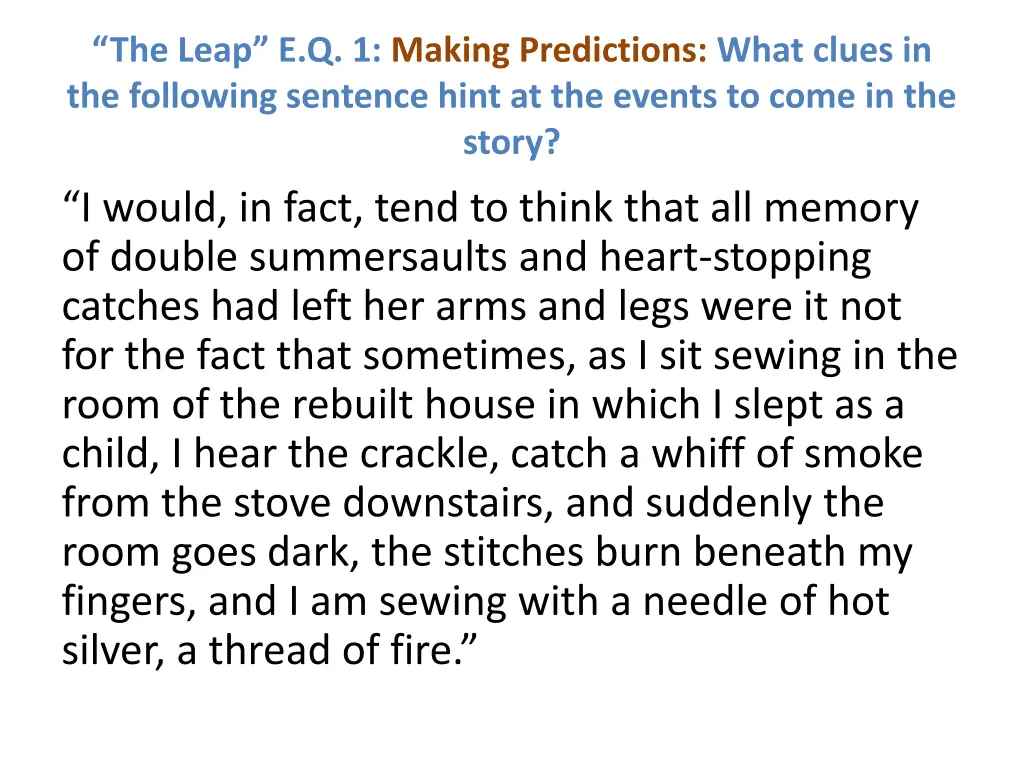 the leap e q 1 making predictions what clues