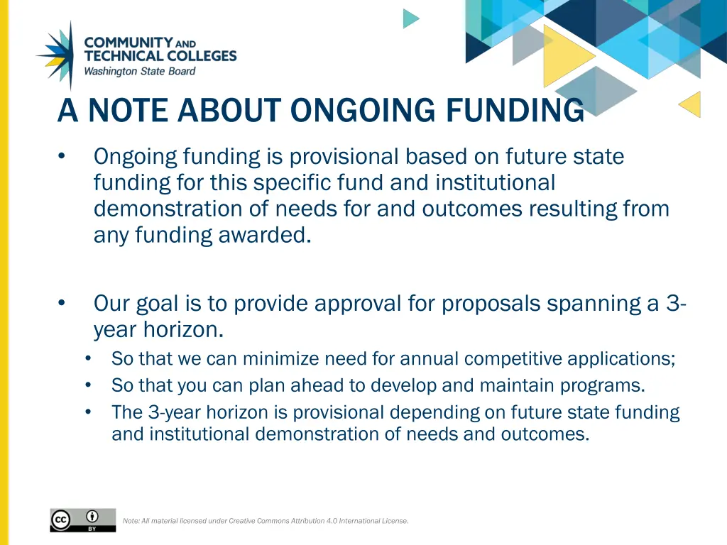 a note about ongoing funding
