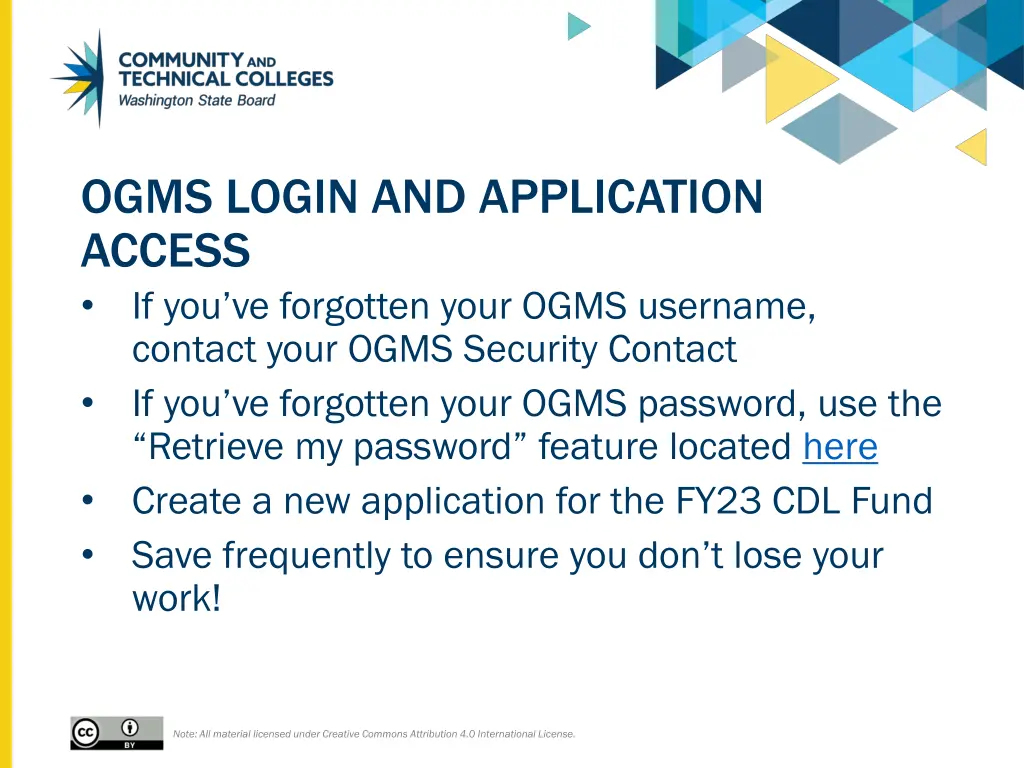ogms login and application access