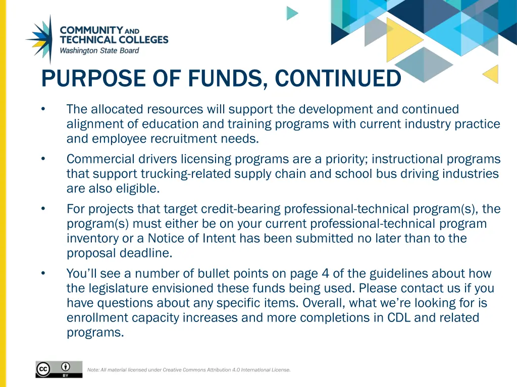 purpose of funds continued