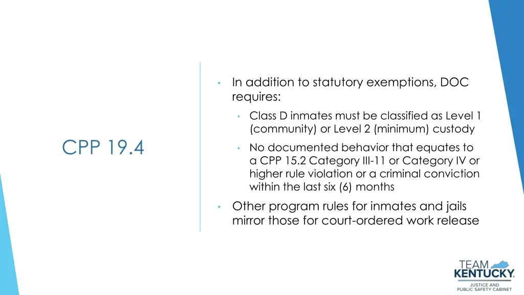 in addition to statutory exemptions doc requires