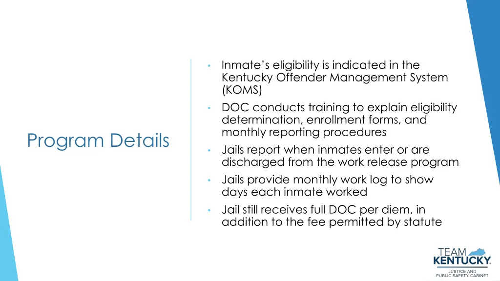 inmate s eligibility is indicated in the kentucky