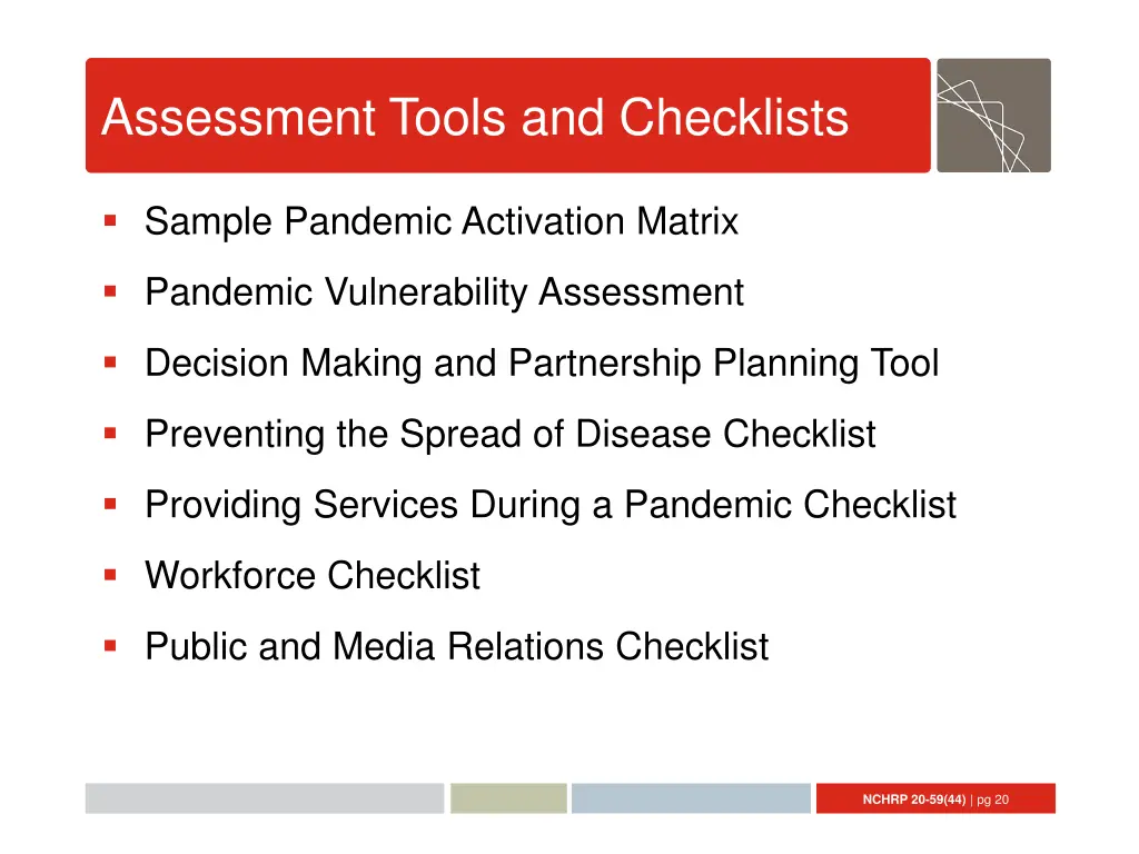 assessment tools and checklists