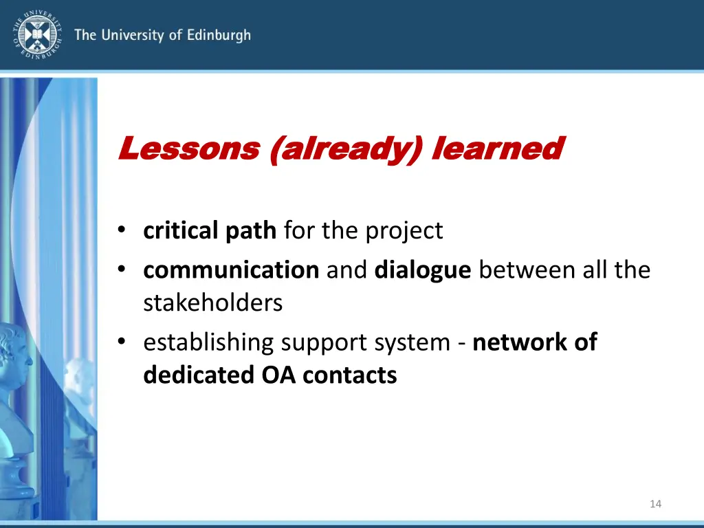 lessons lessons already learned already learned