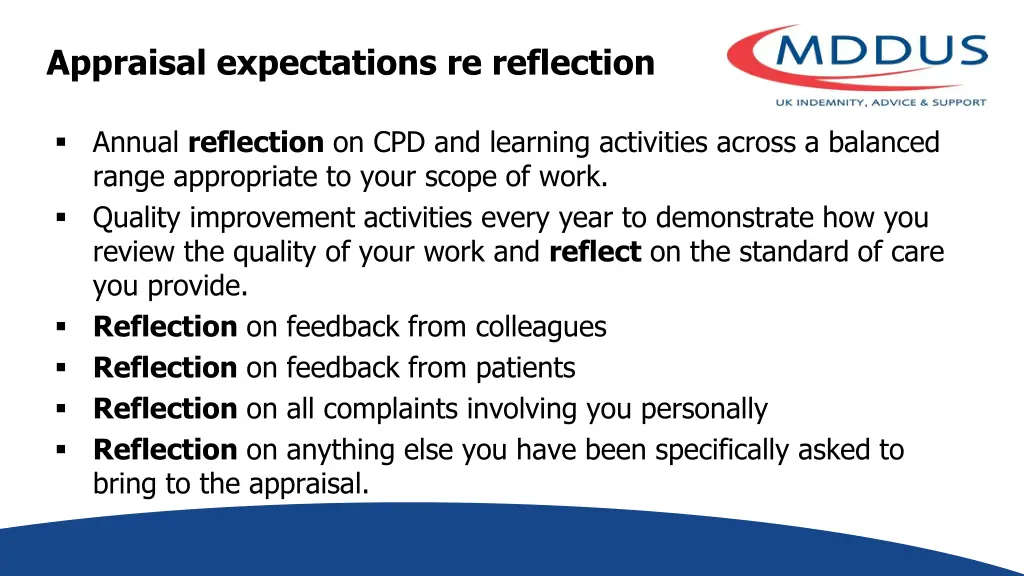 appraisal expectations re reflection