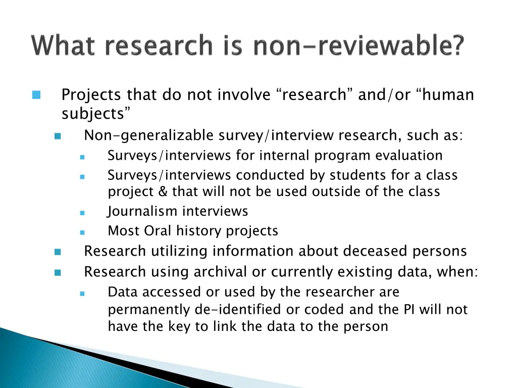projects that do not involve research