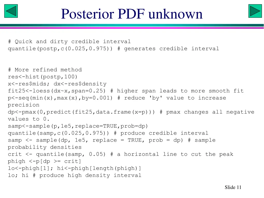 posterior pdf unknown