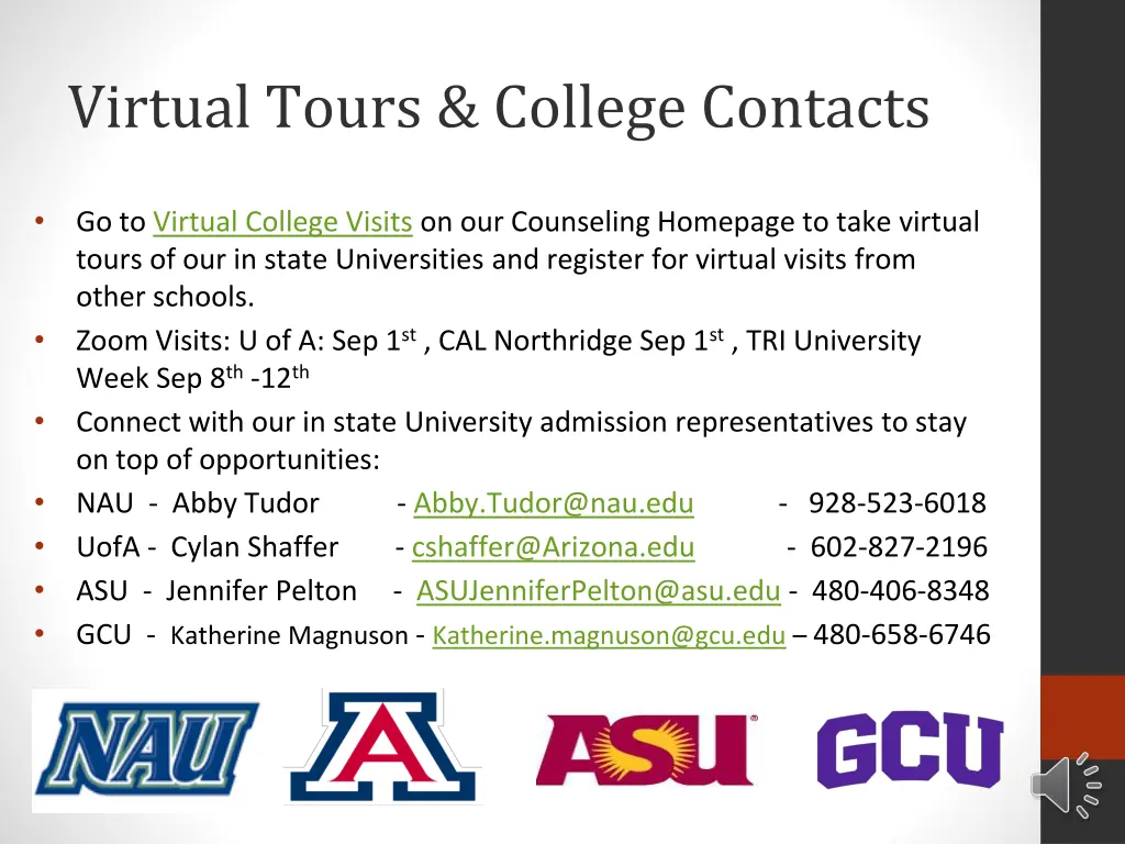 virtual tours college contacts