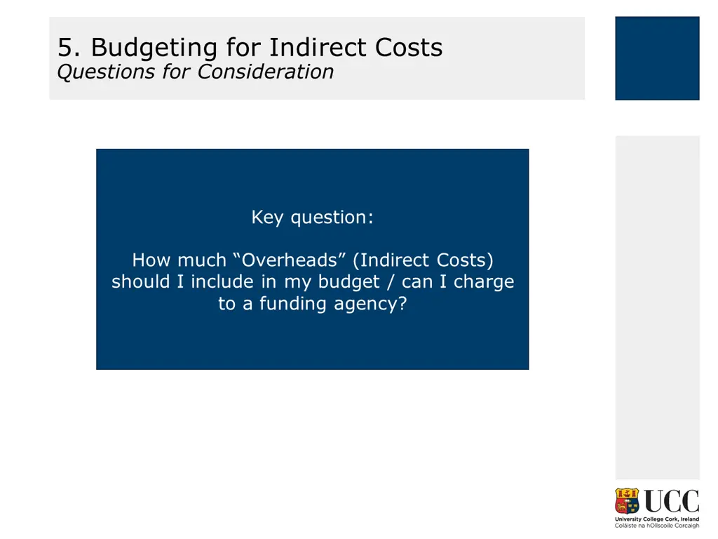 5 budgeting for indirect costs questions
