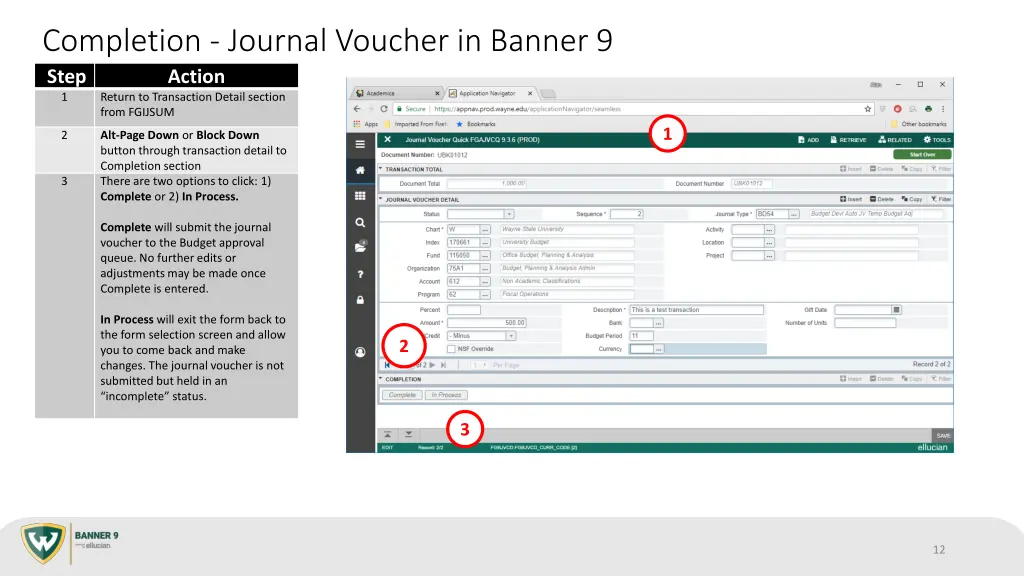 completion journal voucher in banner 9 step